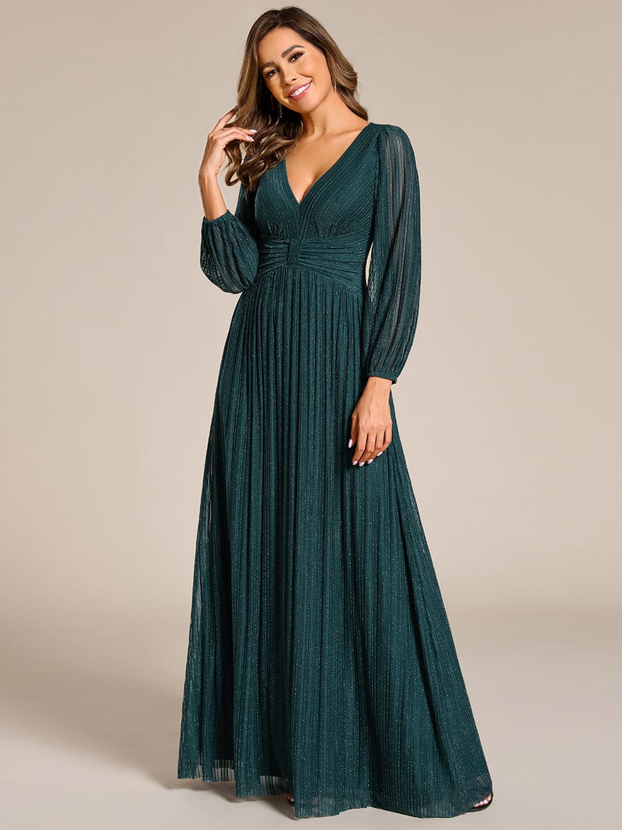 Sparkle Long Sleeve Formal Evening Dress with A-line Silhouette #color_Teal