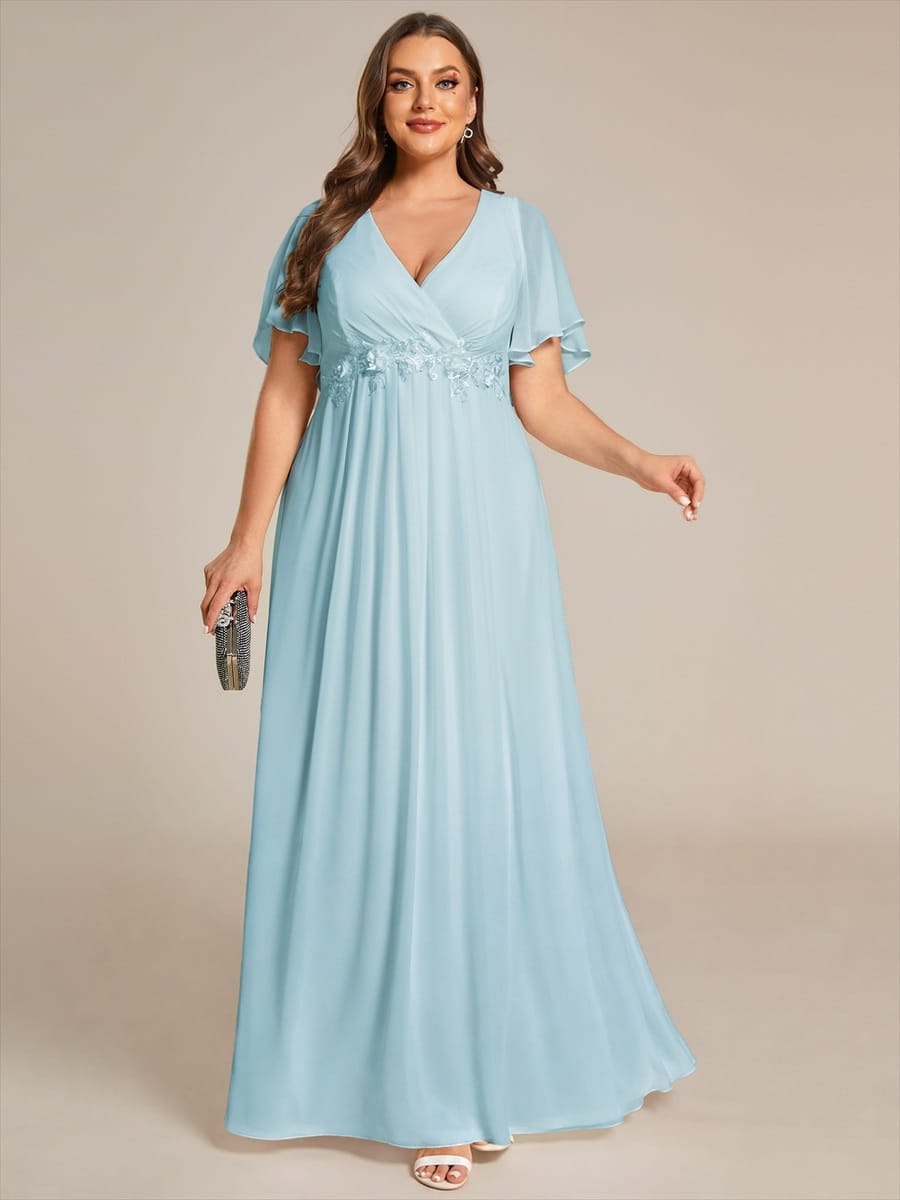 Elegant Chiffon Applique Evening Dress with Flutter Sleeves #color_Sky Blue