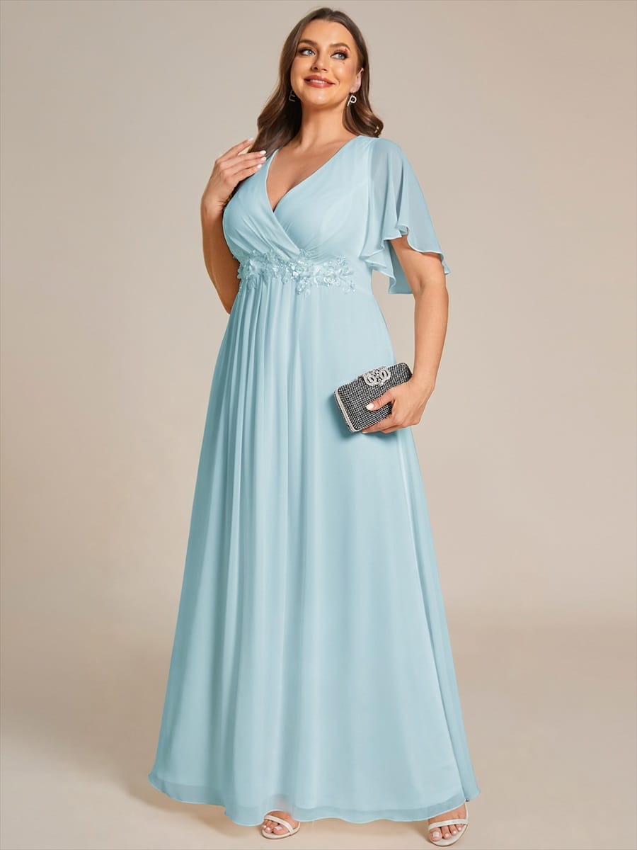 Elegant Chiffon Applique Evening Dress with Flutter Sleeves #color_Sky Blue