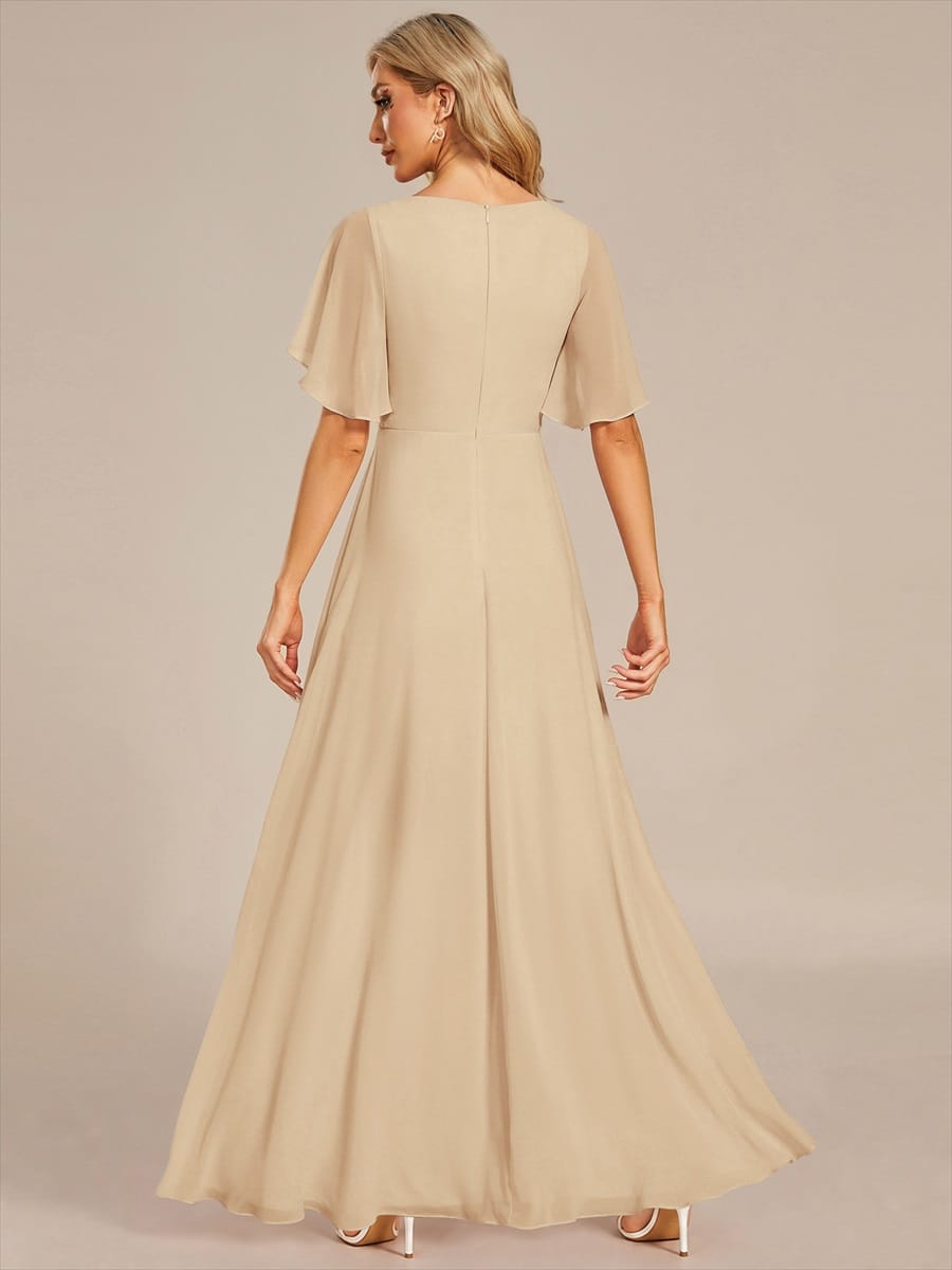 Elegant Chiffon Applique Evening Dress with Flutter Sleeves #color_Champagne
