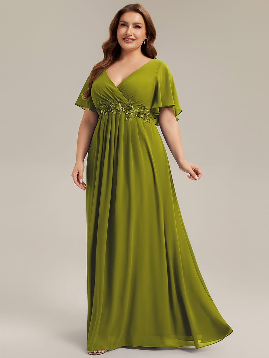 Elegant Chiffon Applique Evening Dress with Flutter Sleeves #color_Citron