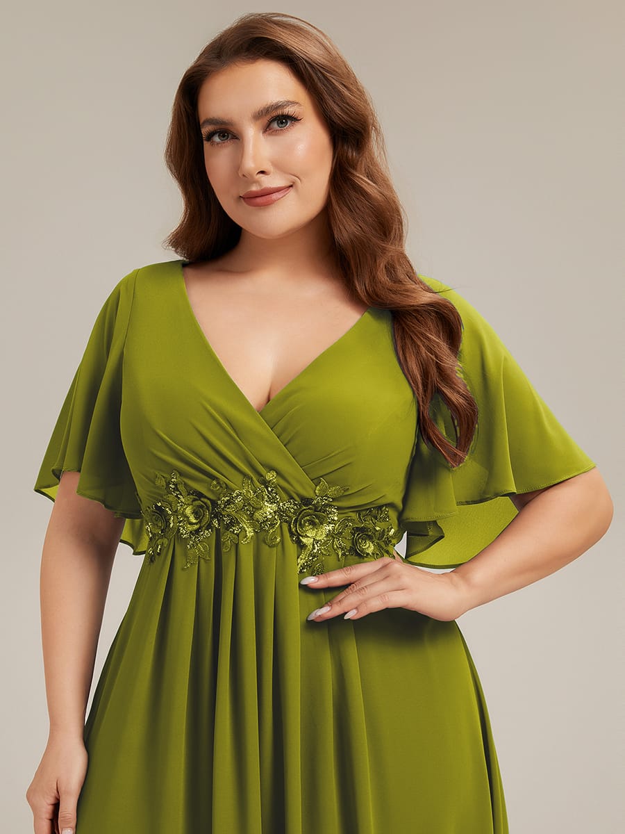 Elegant Chiffon Applique Evening Dress with Flutter Sleeves #color_Citron