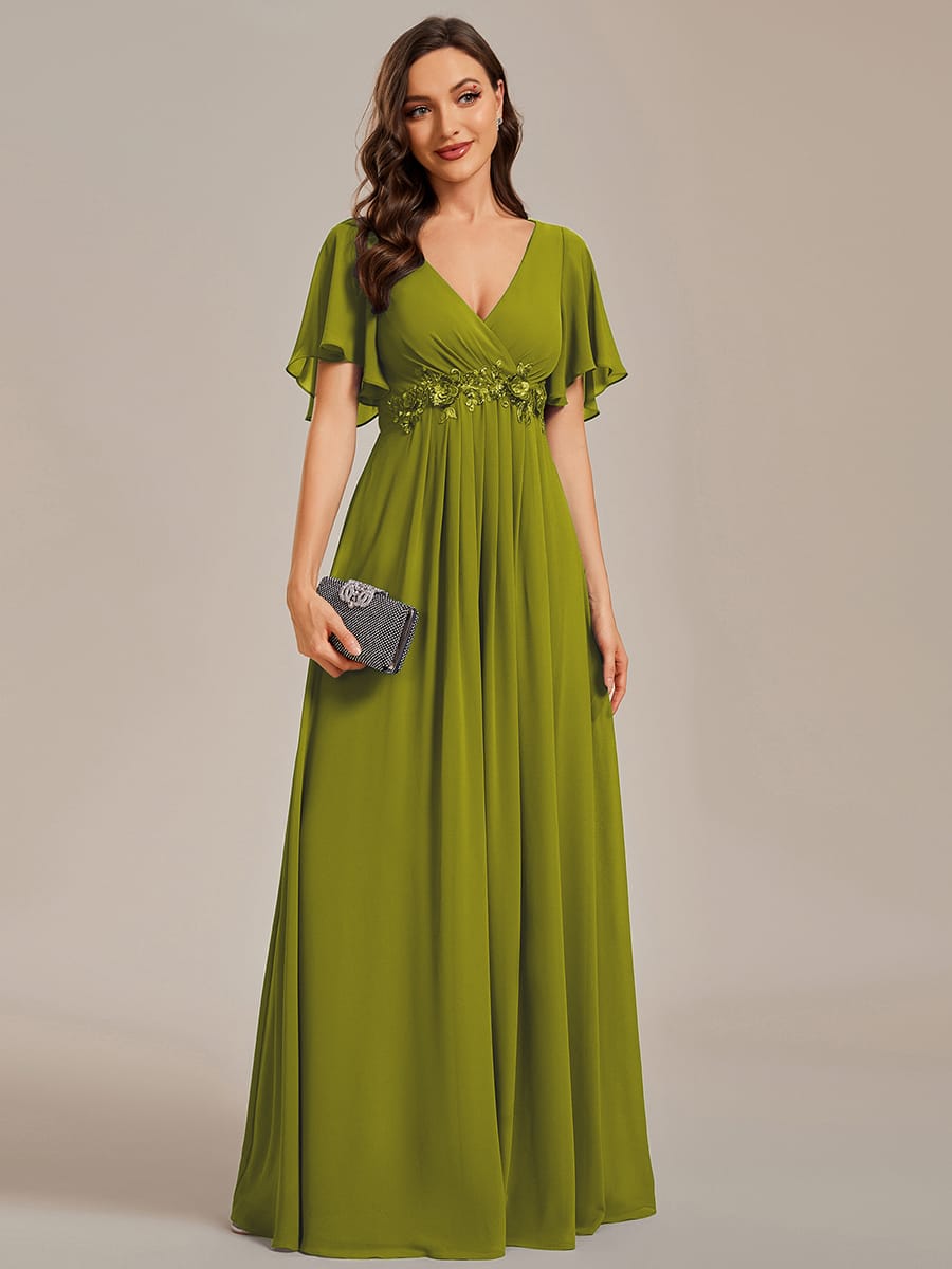 Elegant Chiffon Applique Evening Dress with Flutter Sleeves #color_Citron