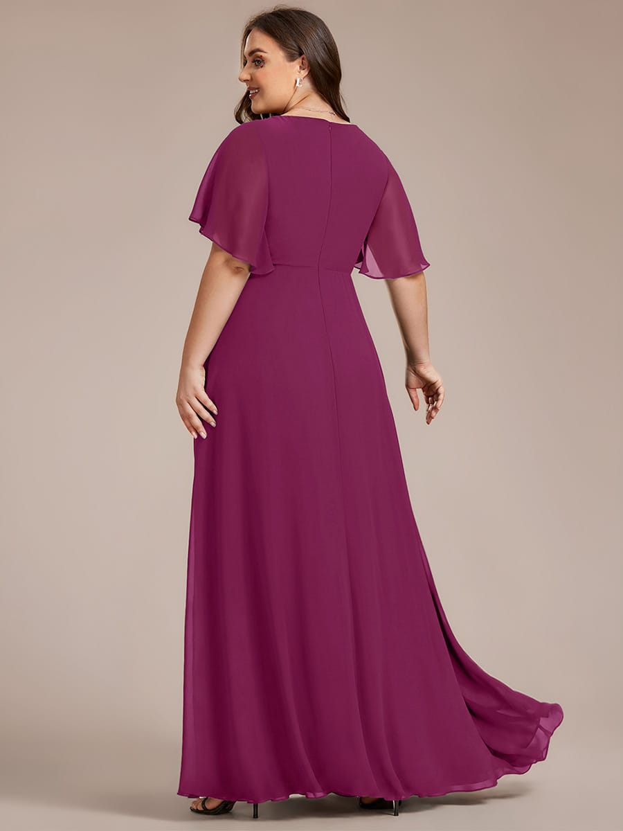 Plus Size Applique Short Sleeve A-Line Chiffon Evening Dress #color_Dusk Rose