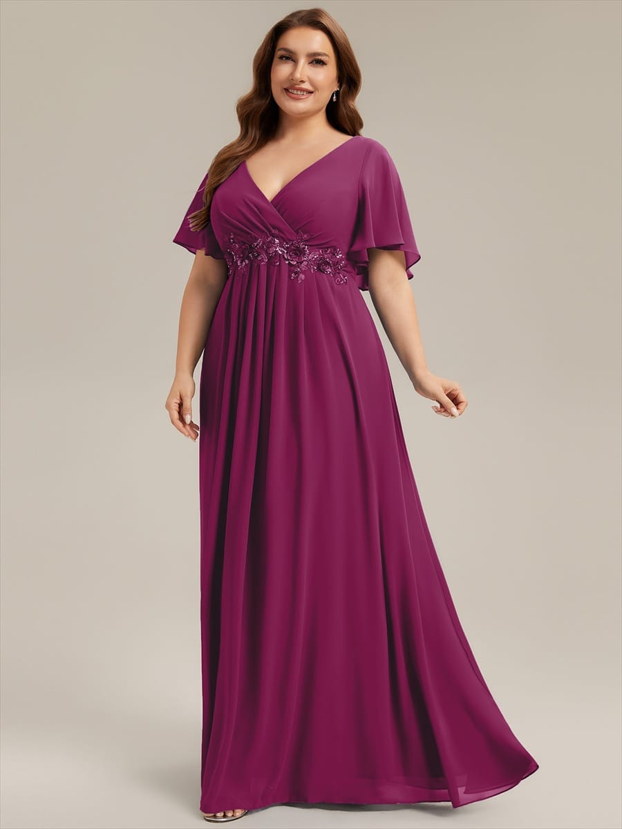 Elegant Chiffon Applique Evening Dress with Flutter Sleeves #color_Dusk Rose