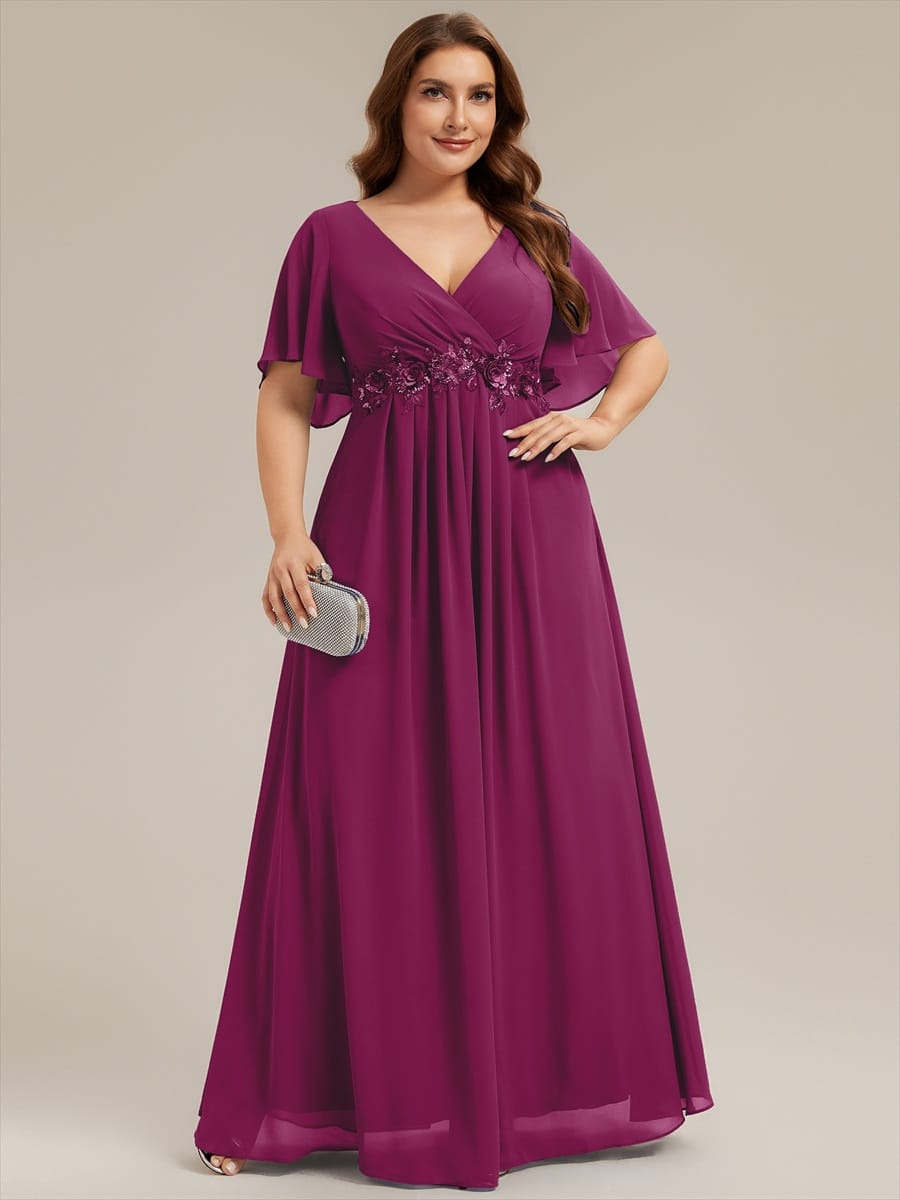 Elegant Chiffon Applique Evening Dress with Flutter Sleeves #color_Dusk Rose