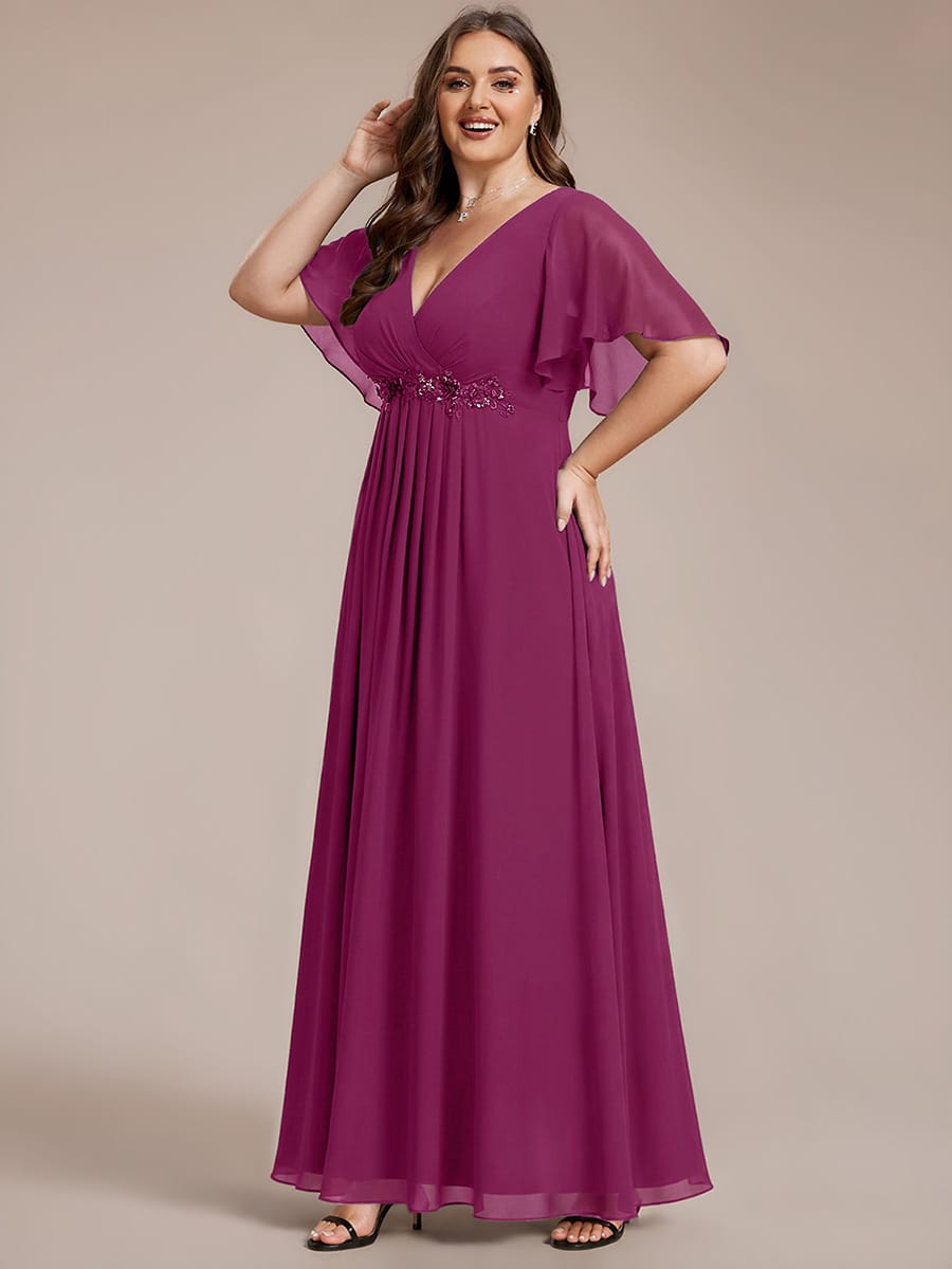 Plus Size Applique Short Sleeve A-Line Chiffon Evening Dress #color_Dusk Rose