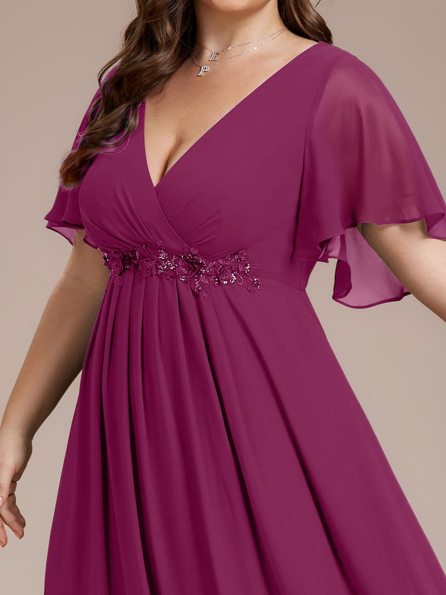 Plus Size Applique Short Sleeve A-Line Chiffon Evening Dress #color_Dusk Rose