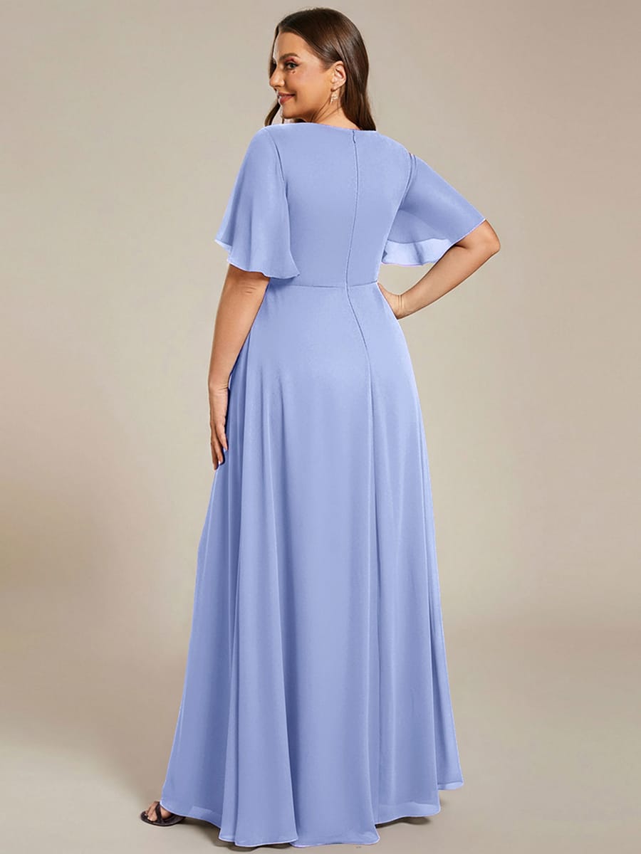 Elegant Chiffon Applique Evening Dress with Flutter Sleeves #color_Cornflower Blue