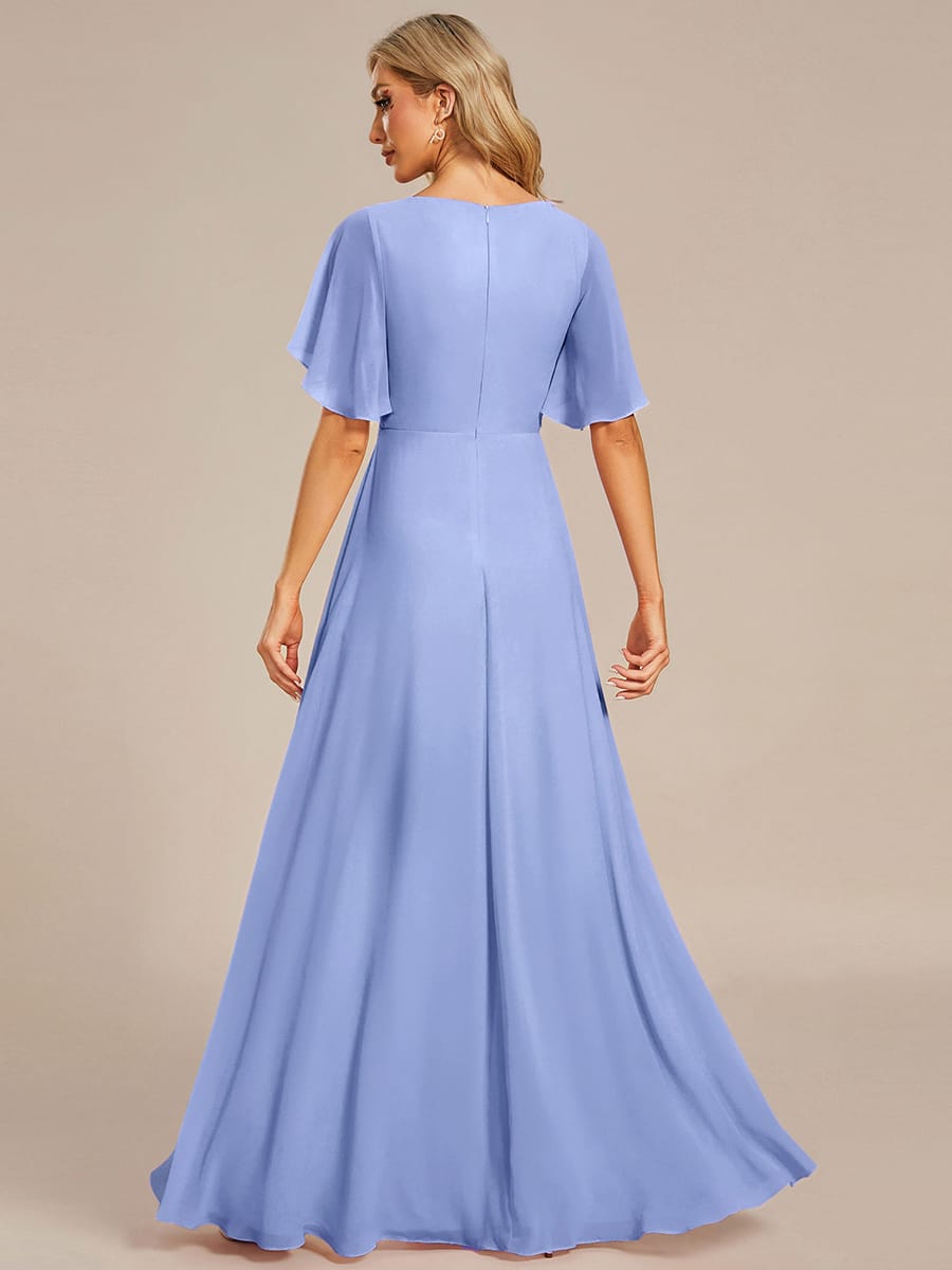 Elegant Chiffon Applique Evening Dress with Flutter Sleeves #color_Cornflower Blue