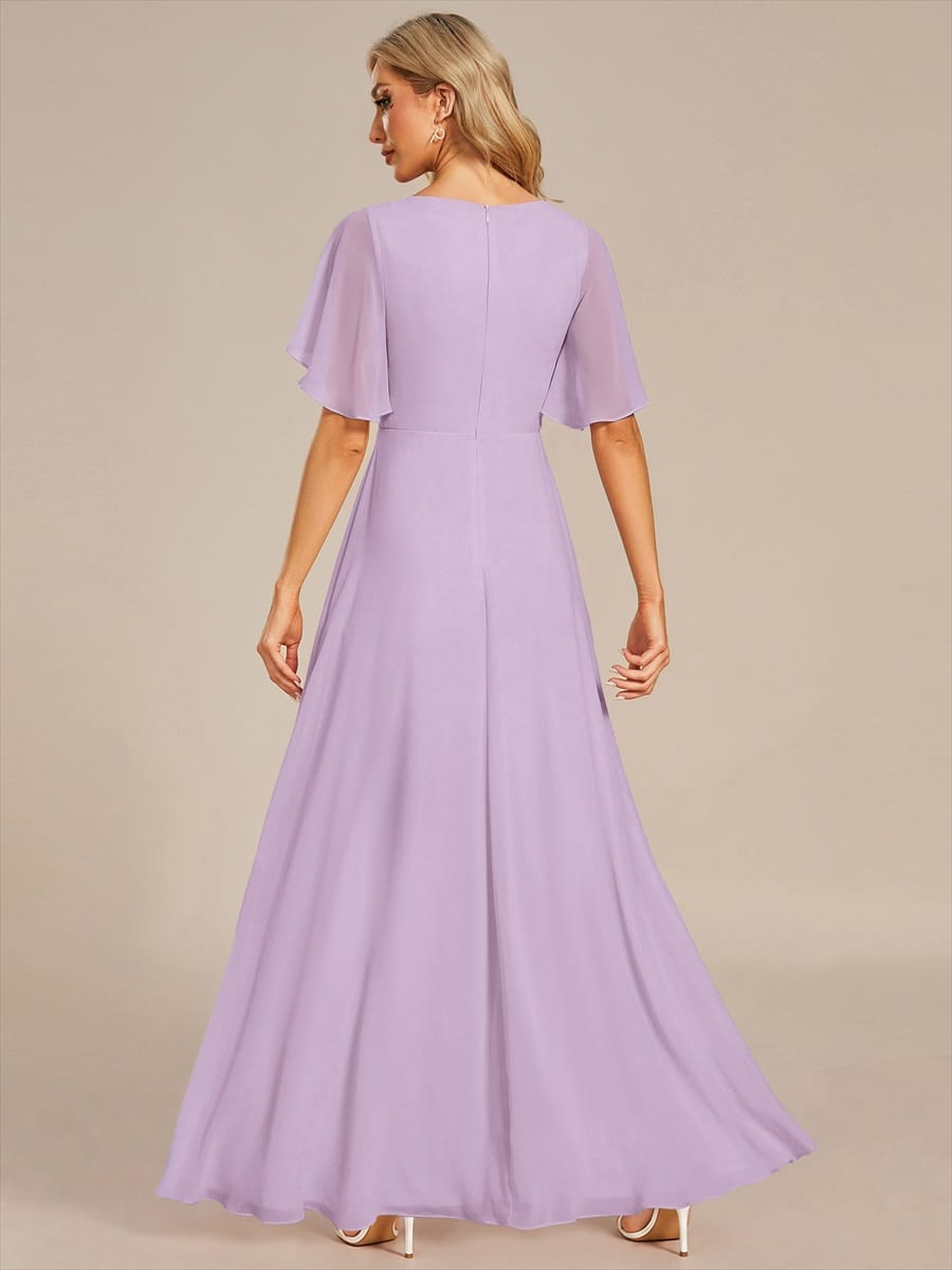 Elegant Chiffon Applique Evening Dress with Flutter Sleeves #color_Frosted Lilac