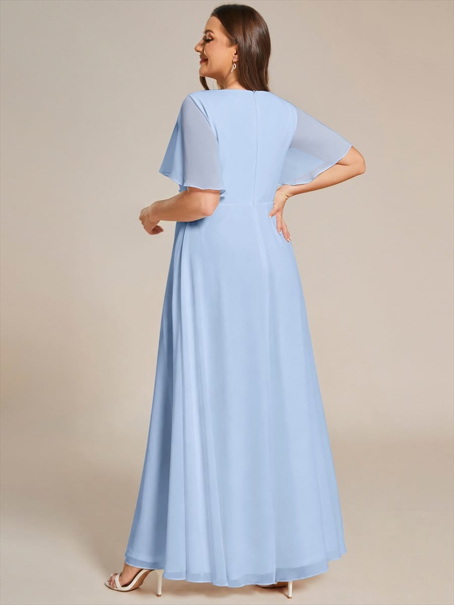 Elegant Chiffon Applique Evening Dress with Flutter Sleeves #color_Ice Blue