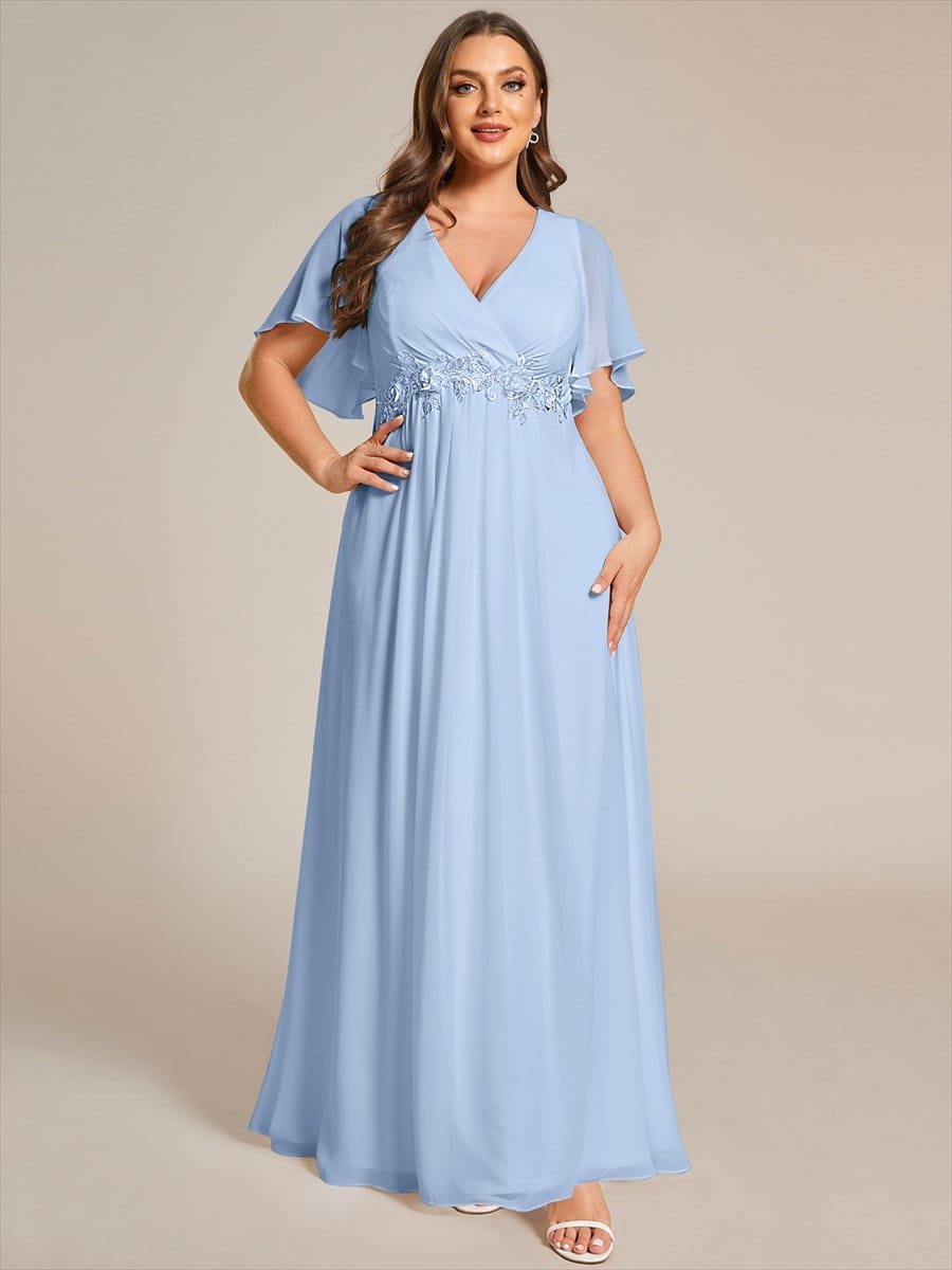 Elegant Chiffon Applique Evening Dress with Flutter Sleeves #color_Ice Blue