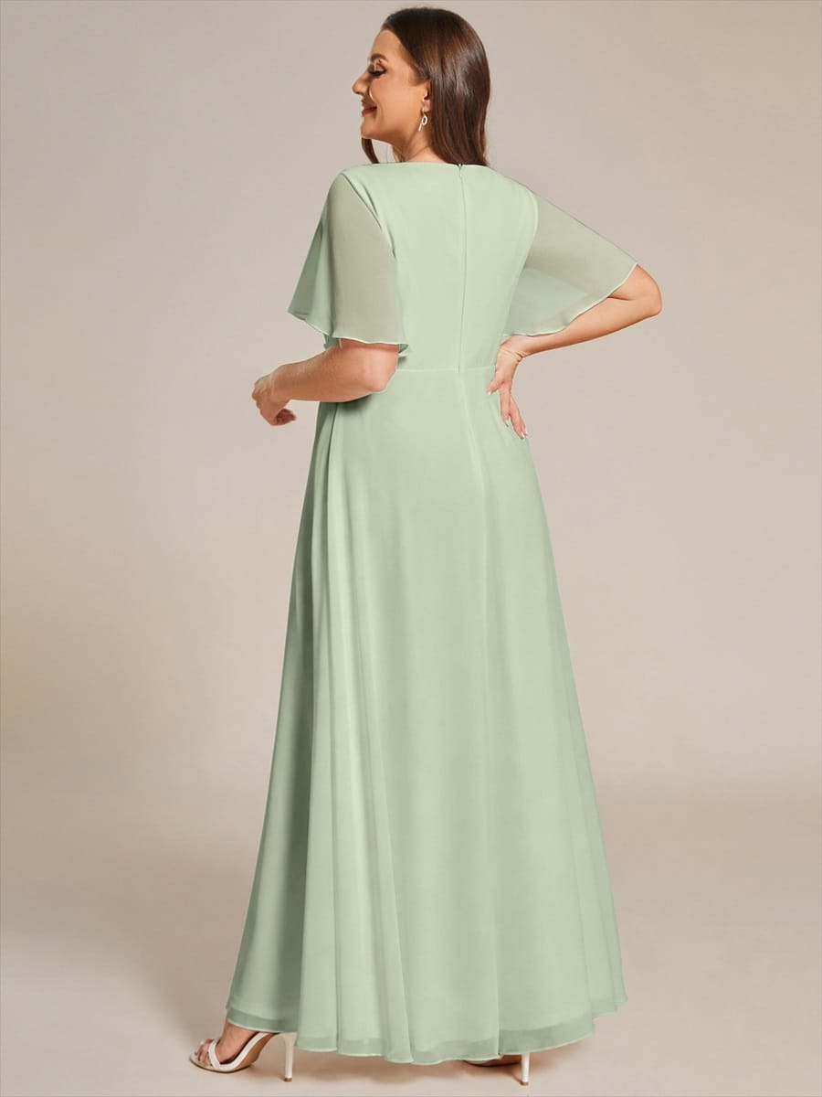 Elegant Chiffon Applique Evening Dress with Flutter Sleeves #color_Mint Green