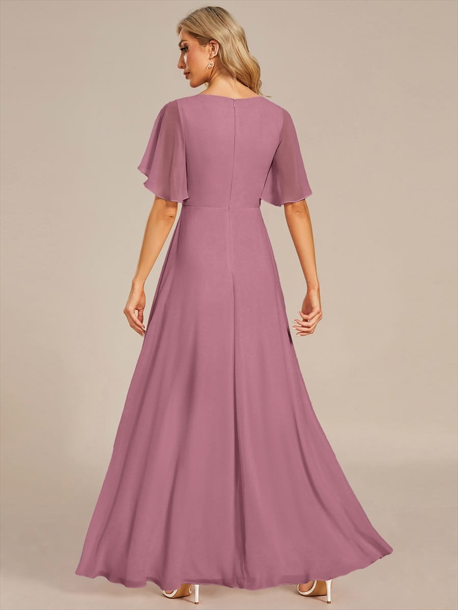 Elegant Chiffon Applique Evening Dress with Flutter Sleeves #color_Purple Orchid