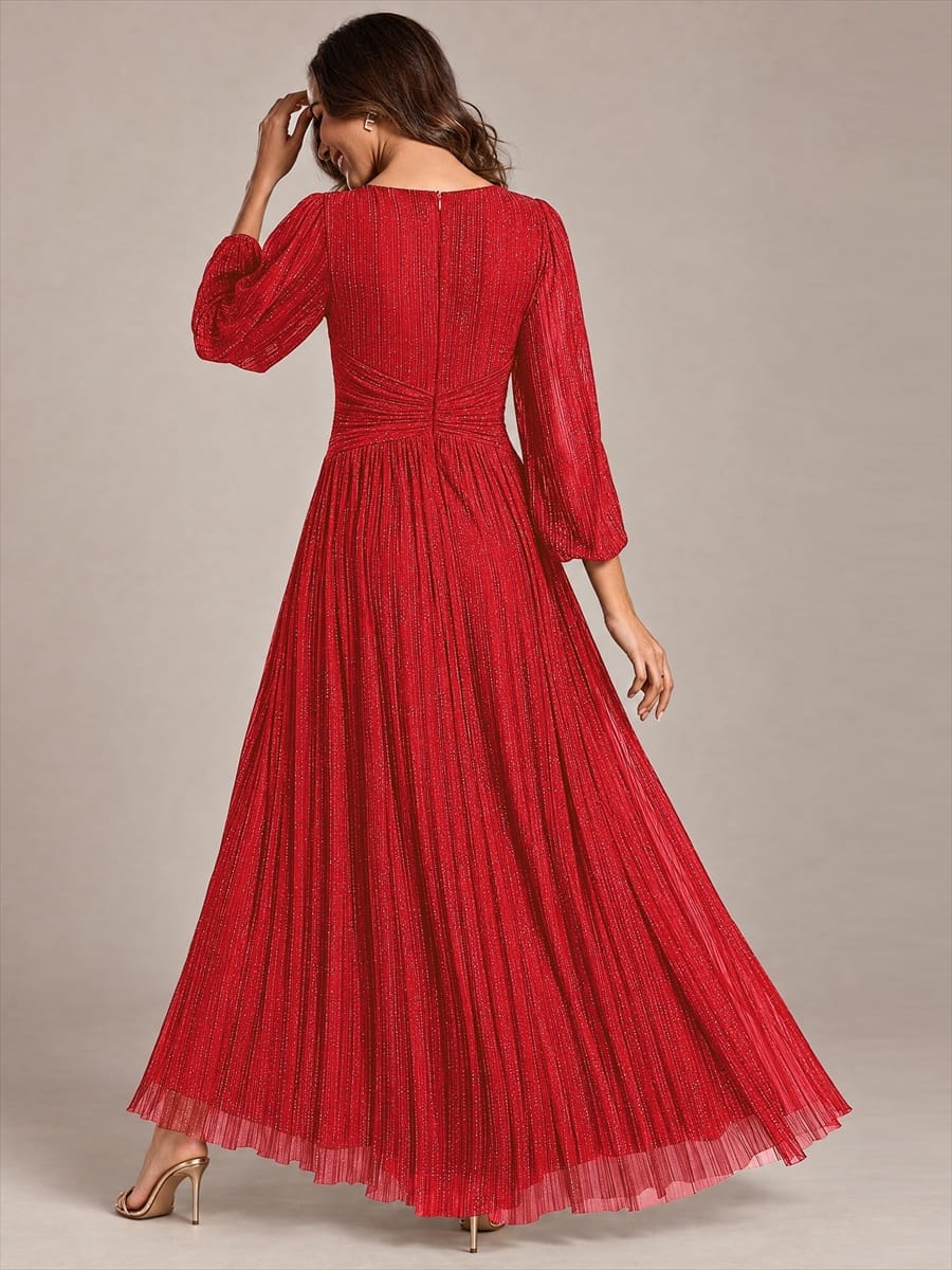 Sparkle Long Sleeve Formal Evening Dress with A-line Silhouette #color_Red