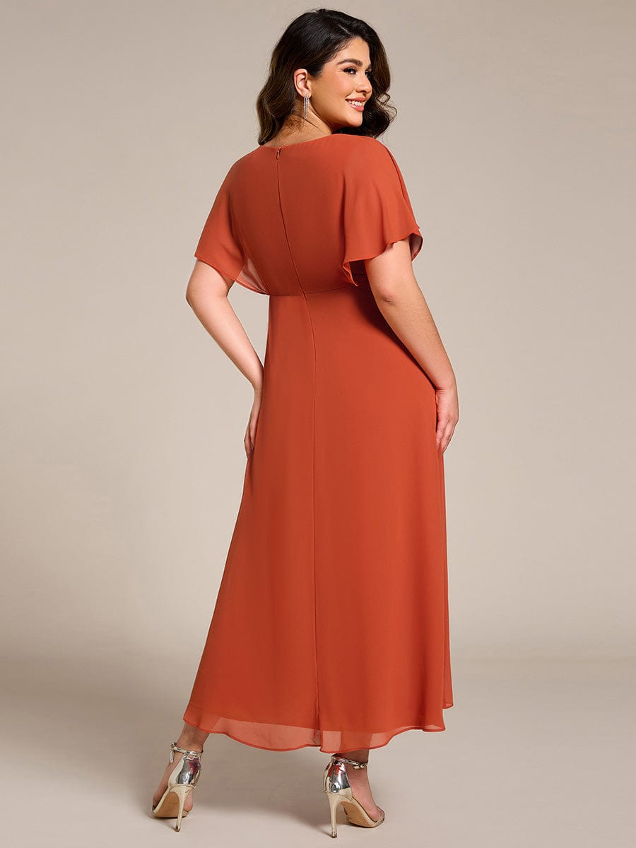 Waist Applique A-Line Chiffon V-Neck Evening Dress #color_Burnt Orange