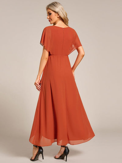 Waist Applique A-Line Chiffon V-Neck Evening Dress #color_Burnt Orange
