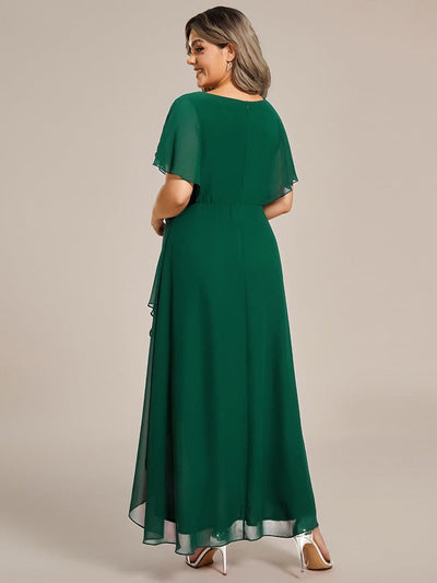 Waist Applique A-Line Chiffon V-Neck Evening Dress #color_Dark Green