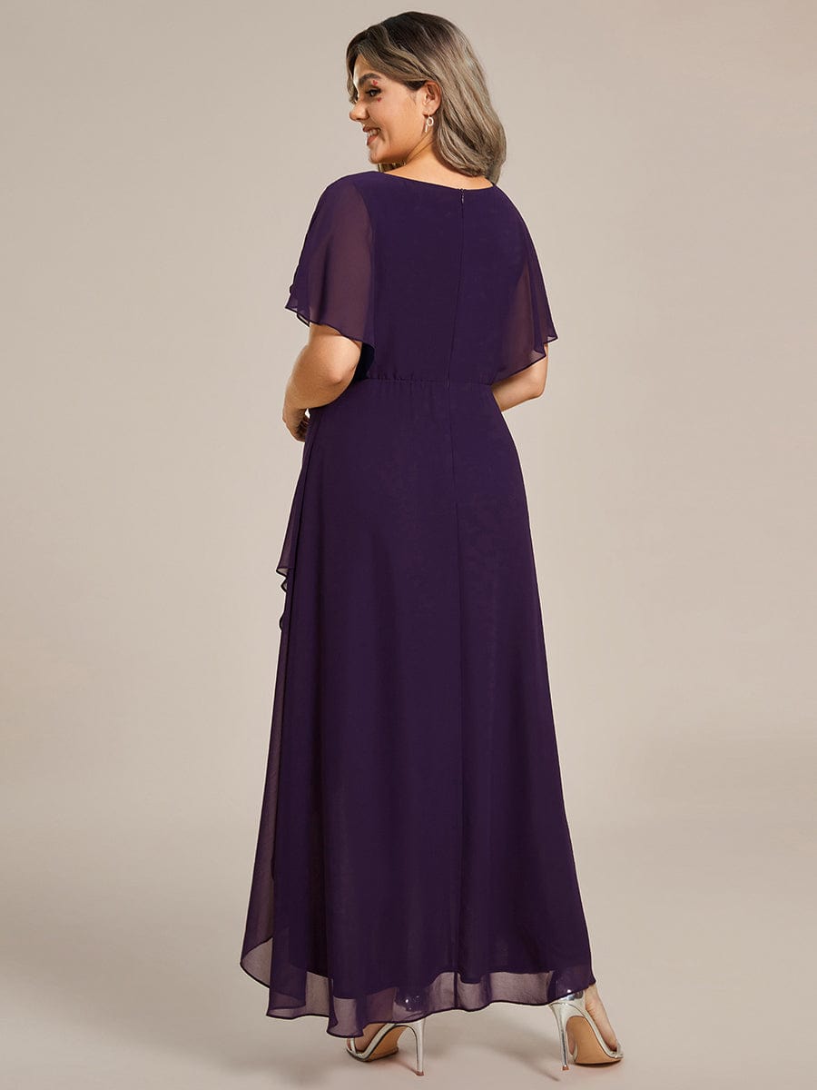 Waist Applique A-Line Chiffon V-Neck Evening Dress #color_Dark Purple