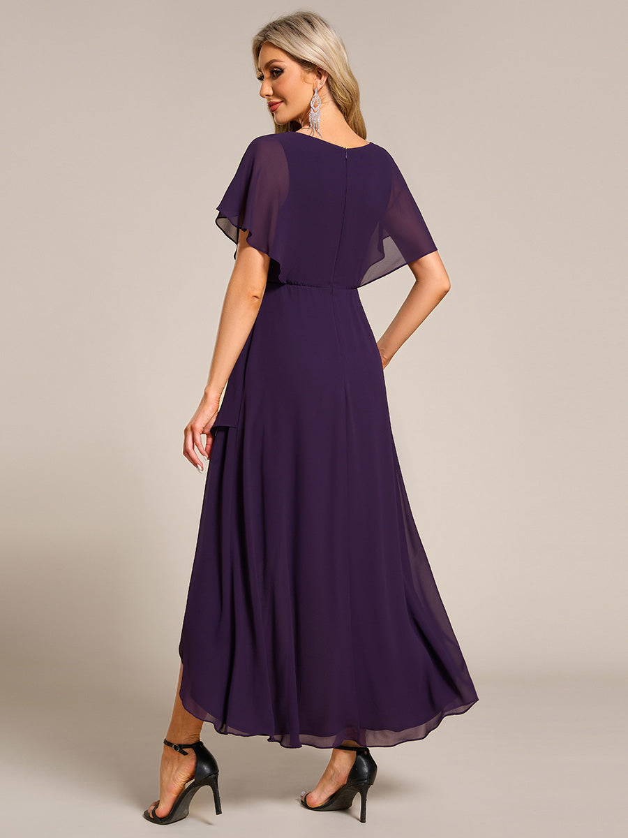 Waist Applique A-Line Chiffon V-Neck Evening Dress #color_Dark Purple
