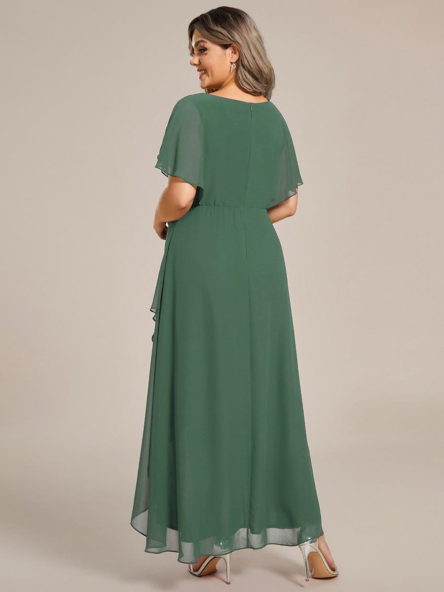 Waist Applique A-Line Chiffon V-Neck Evening Dress #color_Eucalyptus Green