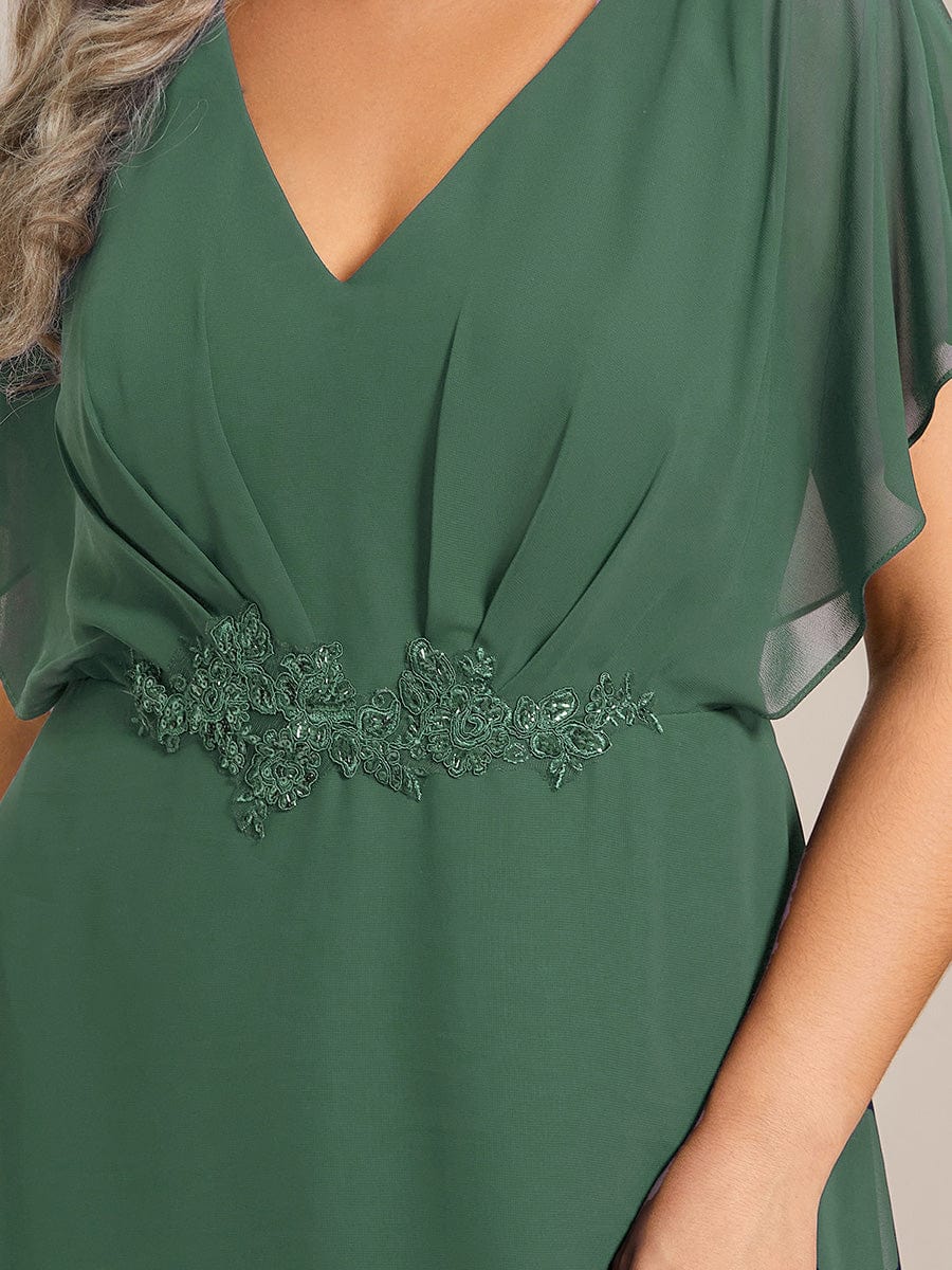 Waist Applique A-Line Chiffon V-Neck Evening Dress #color_Eucalyptus Green