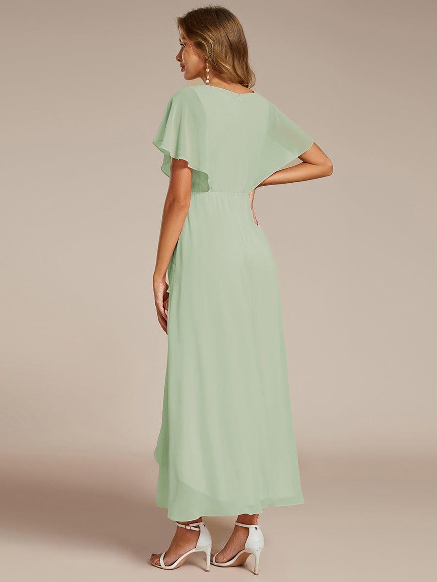 Waist Applique A-Line Chiffon V-Neck Wedding Guest Dress #color_Mint Green
