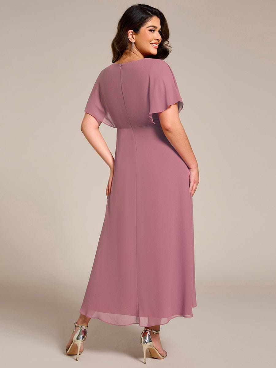 Waist Applique A-Line Chiffon V-Neck Wedding Guest Dress #color_Purple Orchid