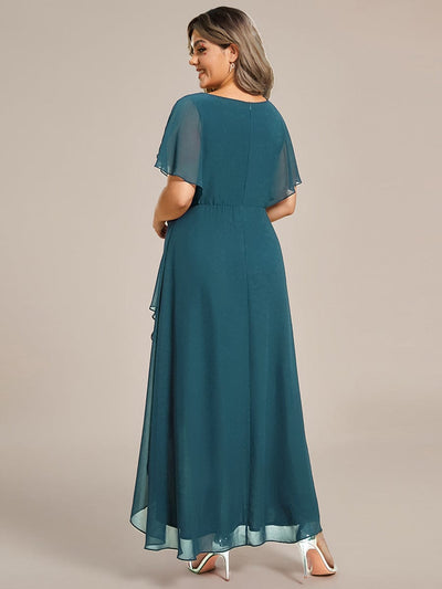 Waist Applique A-Line Chiffon V-Neck Evening Dress #color_Teal