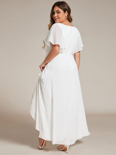 Plus Size Waist Applique A-Line Chiffon V-Neck Evening Dress #color_White