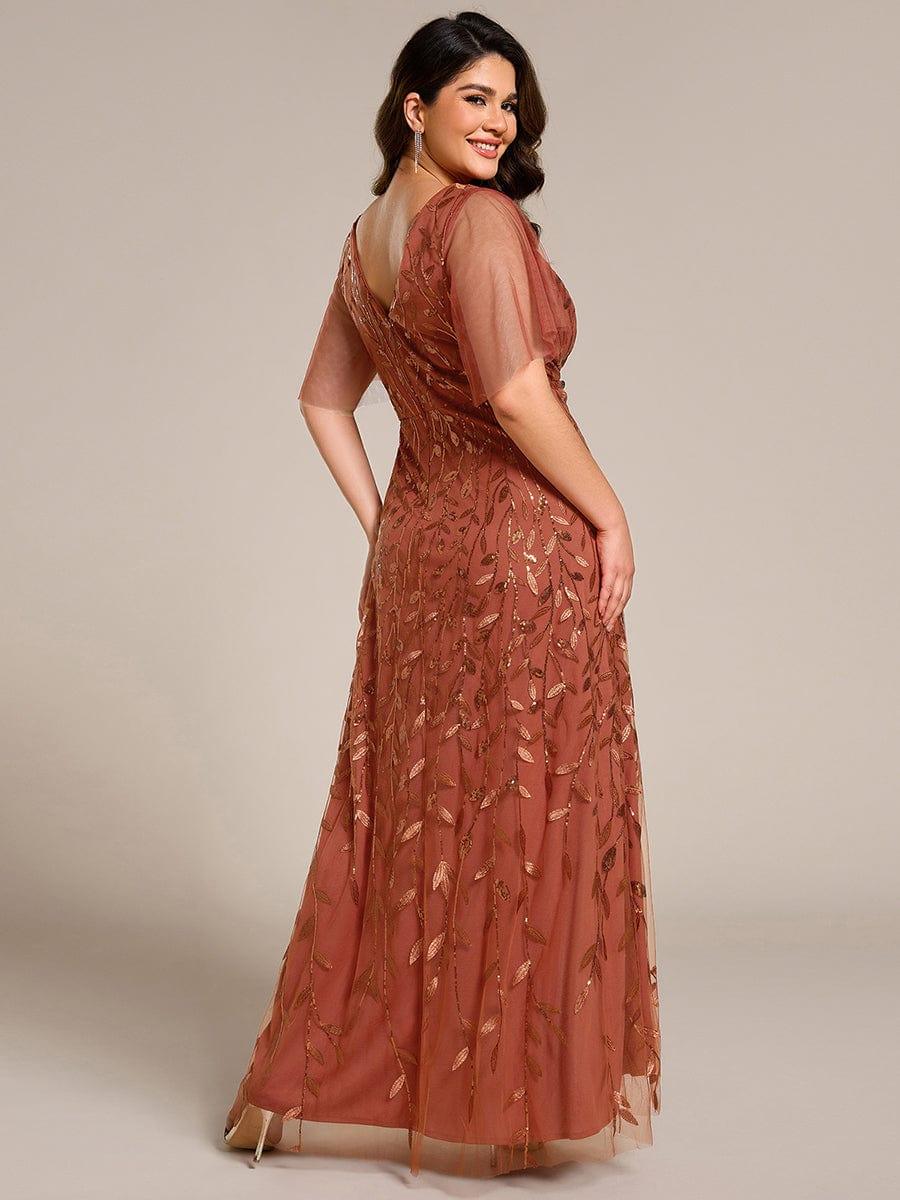 V-Neck Sequined Evening Dresses with High Slit #color_Burnt Orange