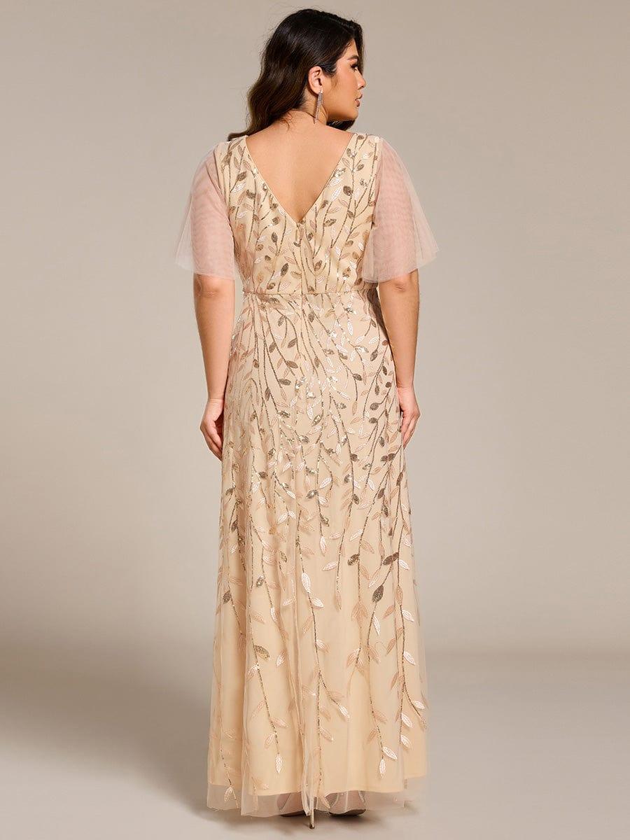 V-Neck Sequined Evening Dresses with High Slit #color_Gold