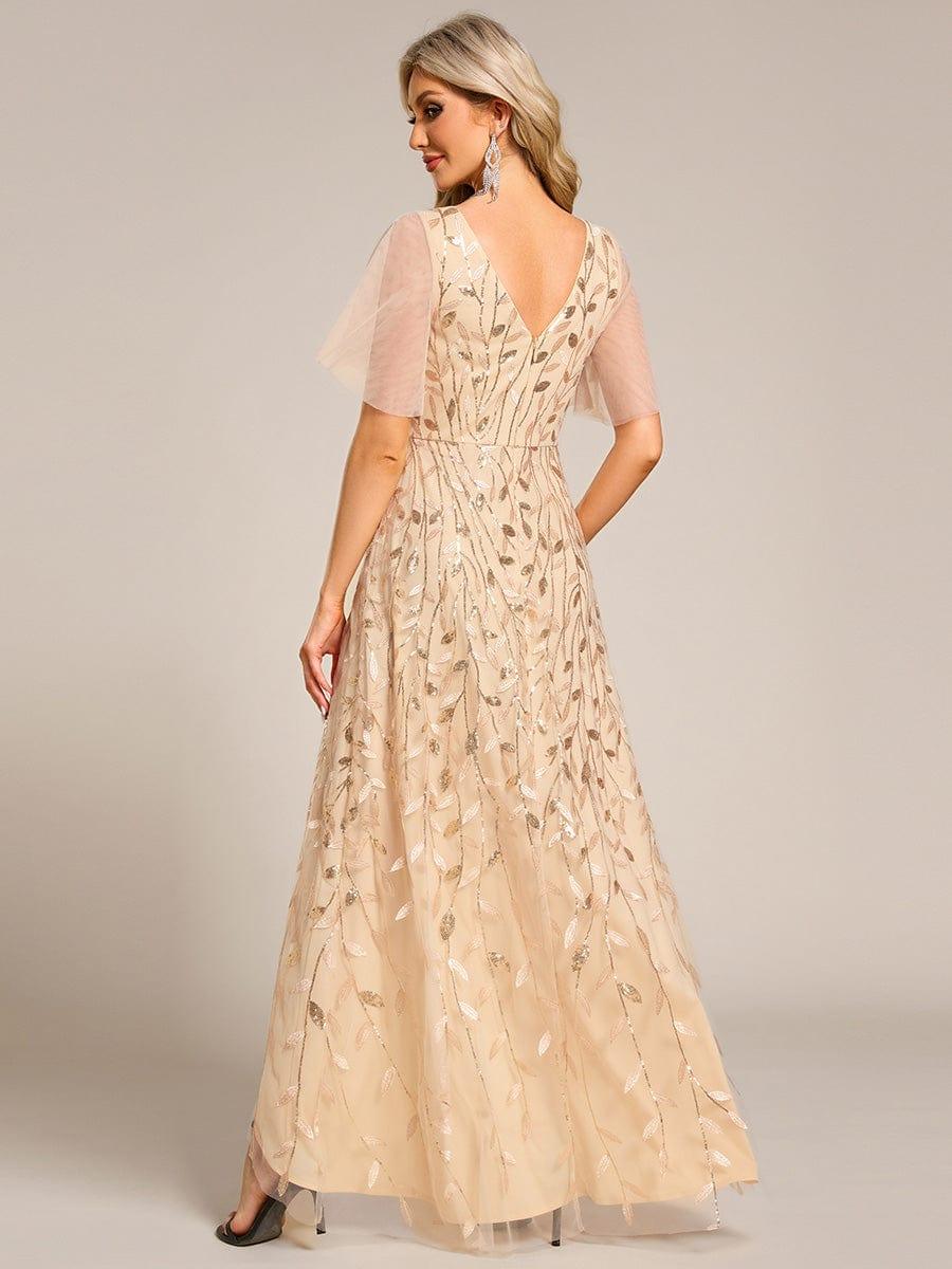 V-Neck Sequined Evening Dresses with High Slit #color_Gold