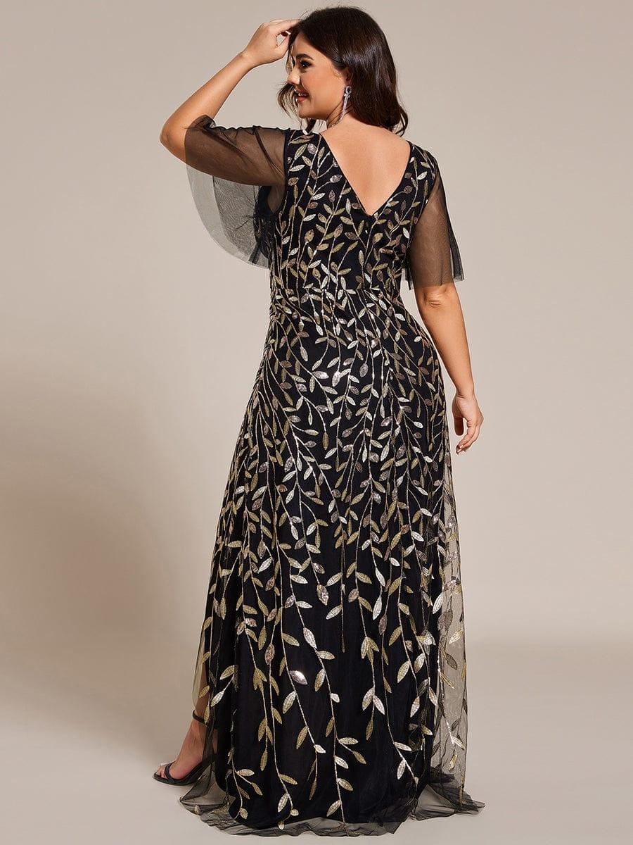 V-Neck Sequined Wedding Guest Dresses with High Slit #color_Black & Gold
