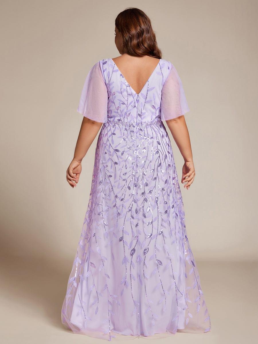V-Neck Sequined Evening Dresses with High Slit #color_Lavender