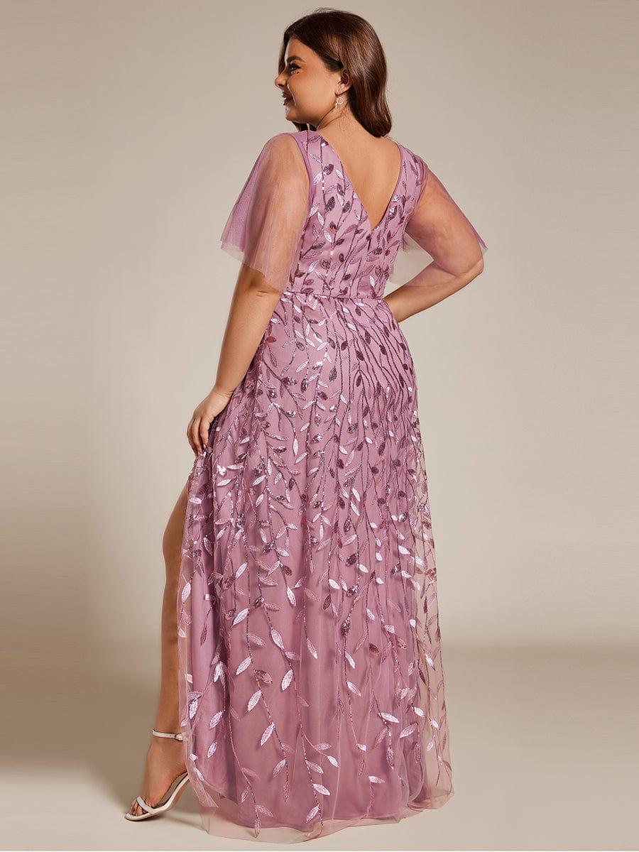 V-Neck Sequined Evening Dresses with High Slit #color_Purple Orchid