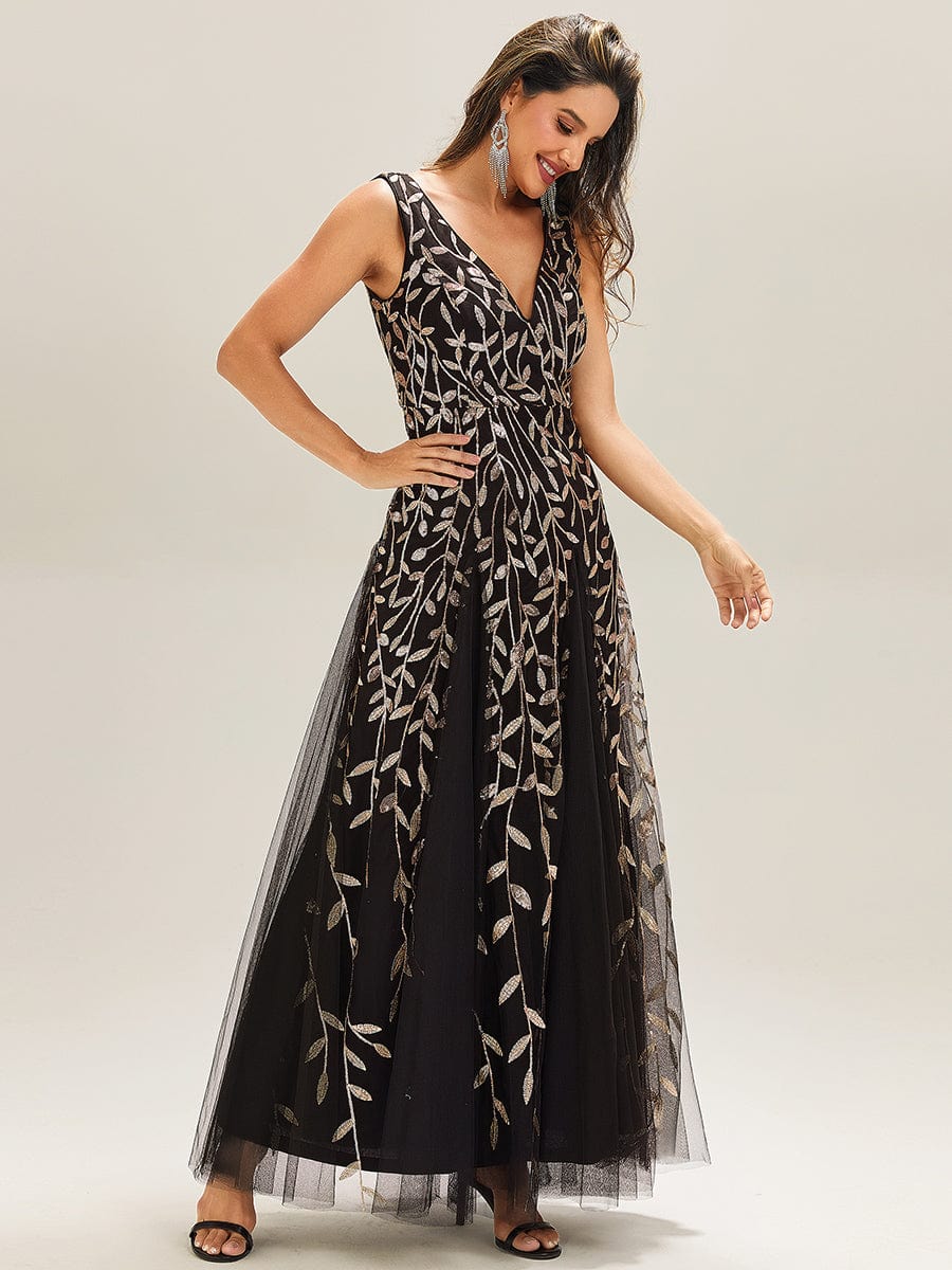 Stylish Cold-Shoulder Floor Length Bridesmaid Dress with Side Slit #color_Black & Gold