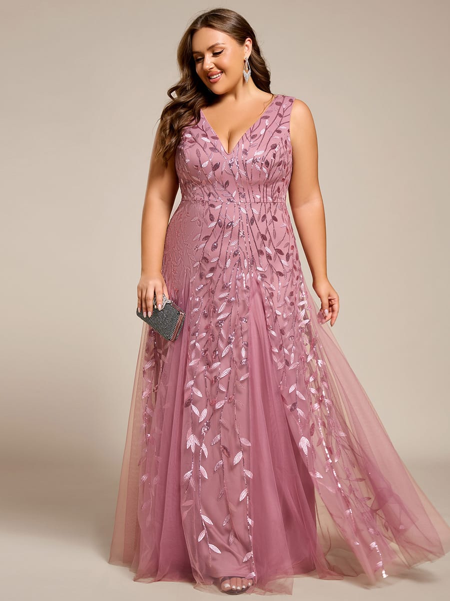Sleeveless V-Neck Sequined A-Line Evening Dresses #color_Purple Orchid