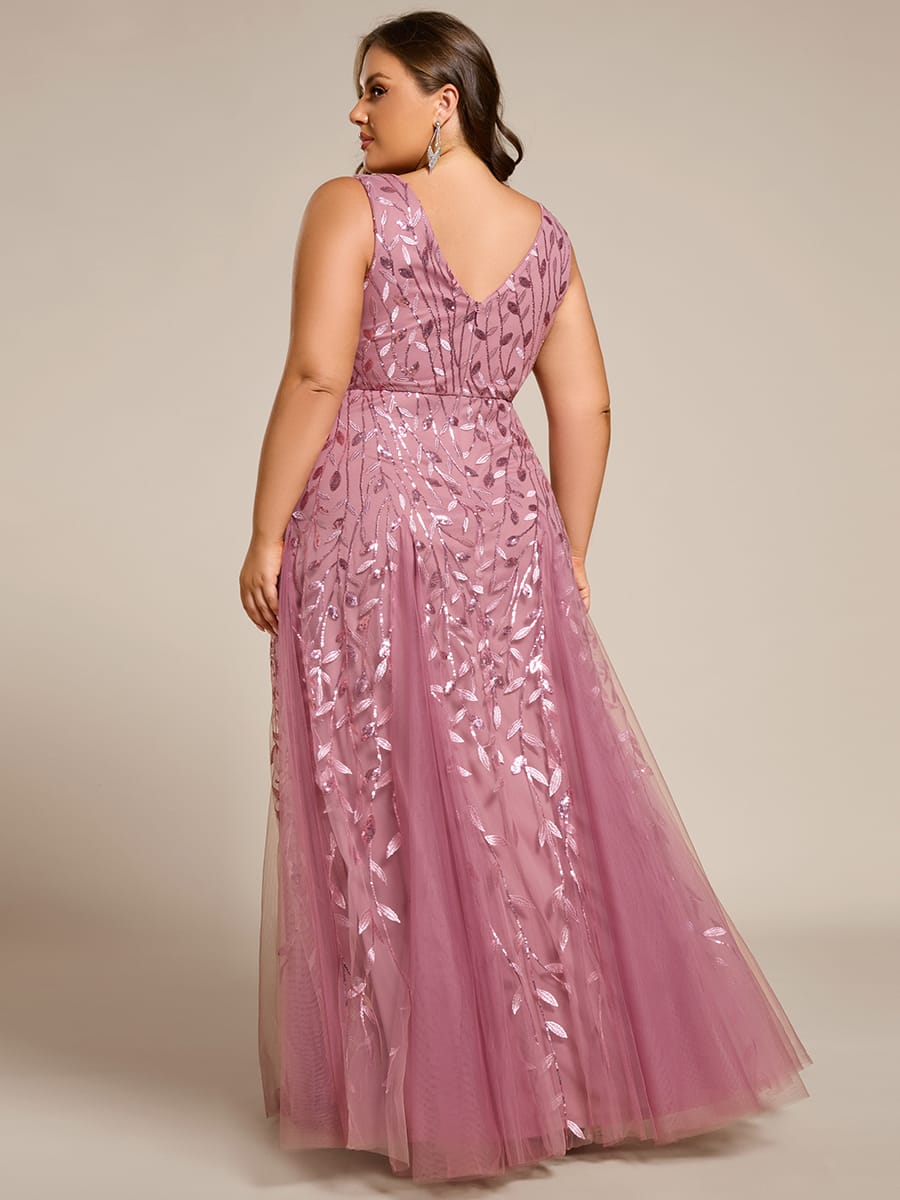 Sleeveless V-Neck Sequined A-Line Evening Dresses #color_Purple Orchid