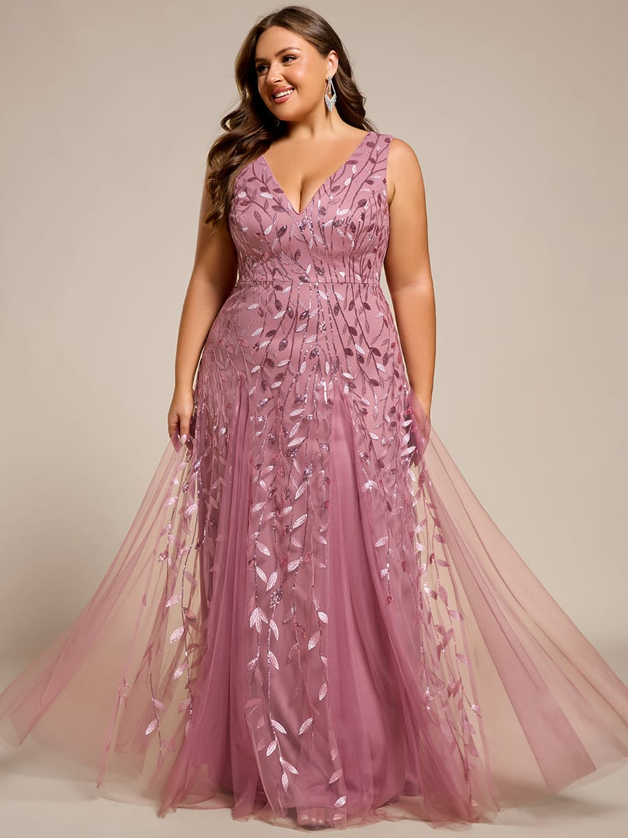 Sleeveless V-Neck Sequined A-Line Evening Dresses #color_Purple Orchid