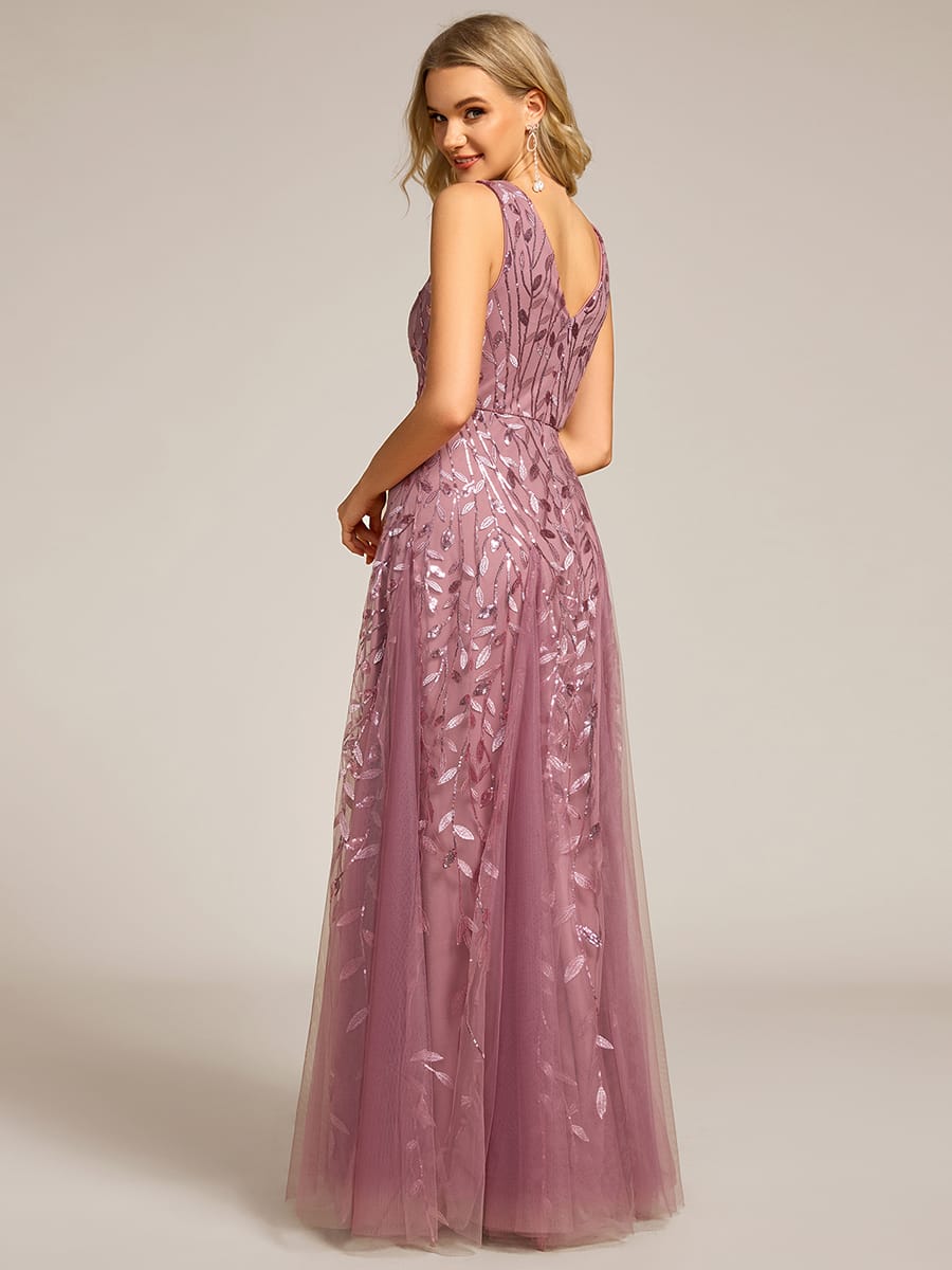 Sleeveless V-Neck Sequined A-Line Evening Dresses #color_Purple Orchid
