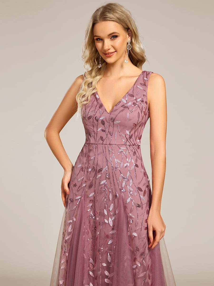 Sleeveless V-Neck Sequined A-Line Evening Dresses #color_Purple Orchid