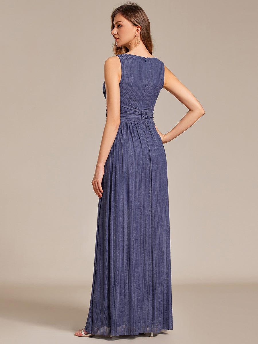 V-Neck Sleeveless A-Line Evening Dress with Subtle Glitter #color_Dusty Blue