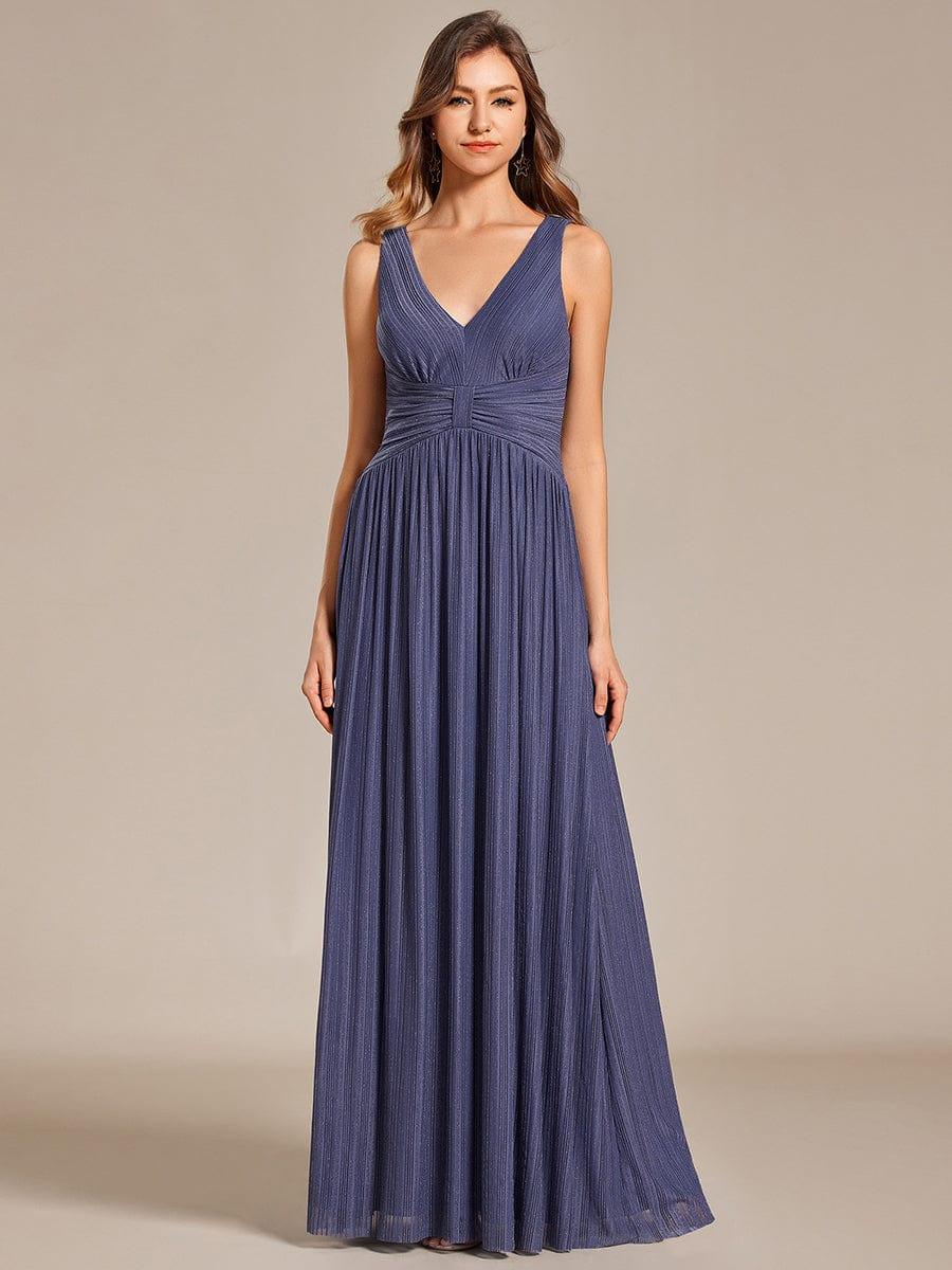V-Neck Sleeveless A-Line Evening Dress with Subtle Glitter #color_Dusty Blue