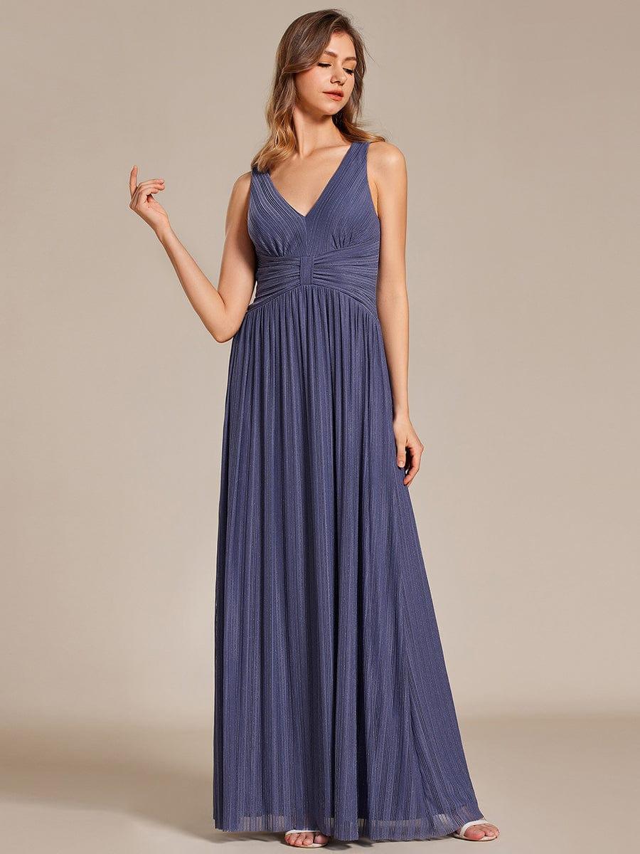 V-Neck Sleeveless A-Line Evening Dress with Subtle Glitter #color_Dusty Blue