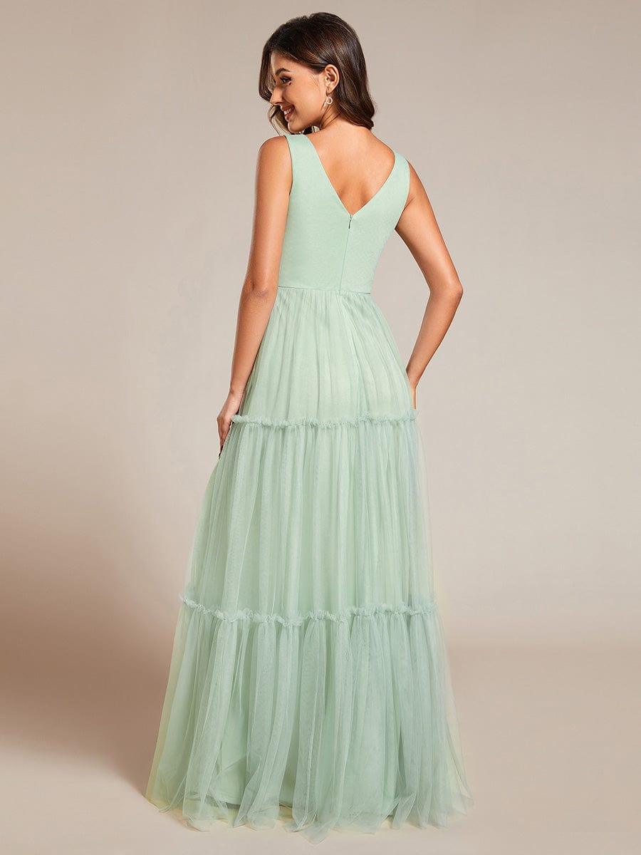 Sleeveless See-Through Applique Tulle Evening Dress #color_Mint Green