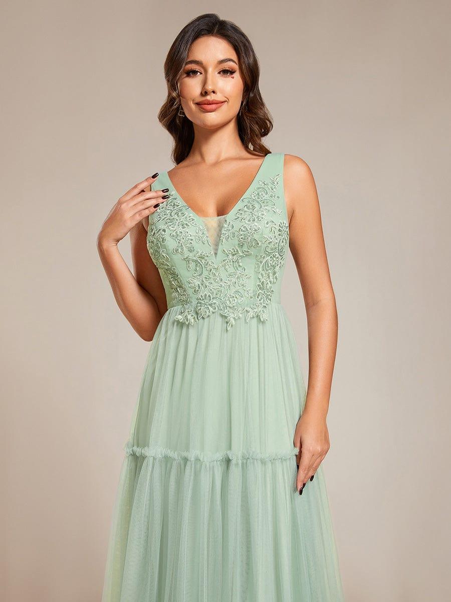 Sleeveless See-Through Applique Tulle Evening Dress #color_Mint Green