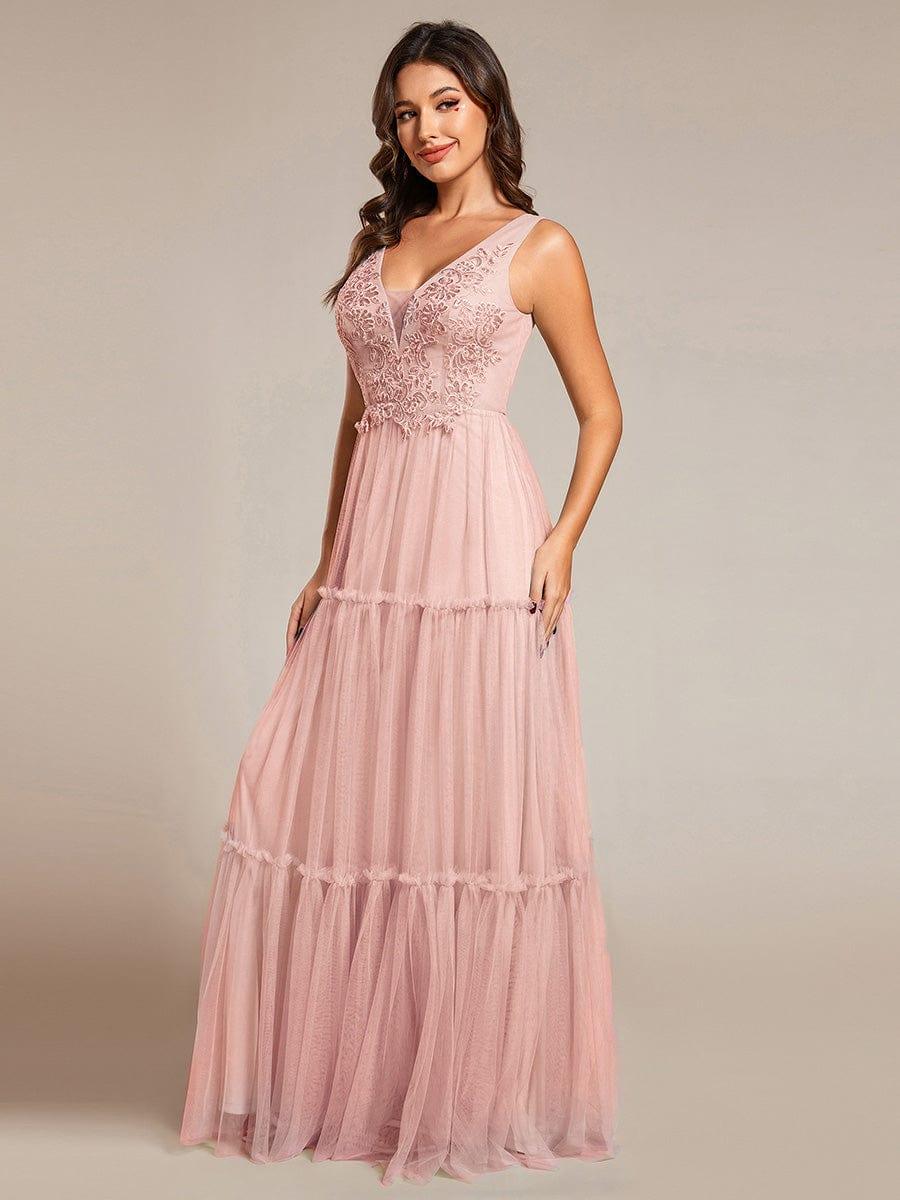Sleeveless See-Through Applique Tulle Evening Dress #color_Pink