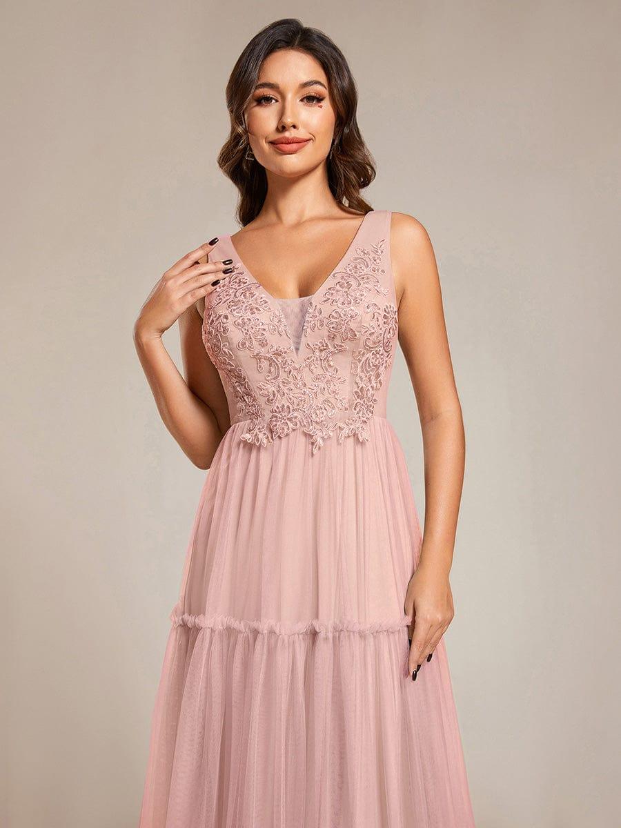 Sleeveless See-Through Applique Tulle Evening Dress #color_Pink
